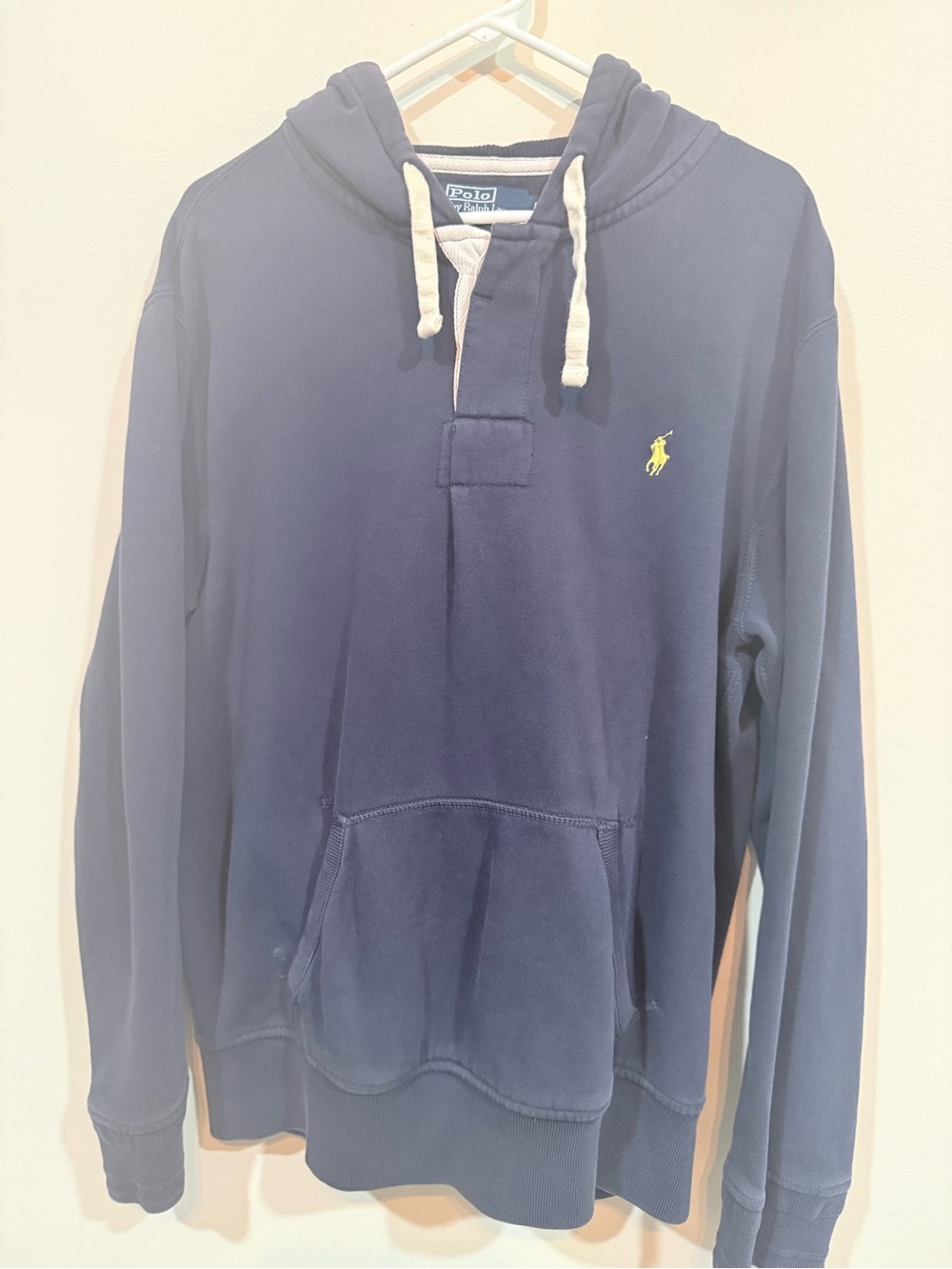 Ralph Lauren Navy Pullover Hoodie with Yellow Pony